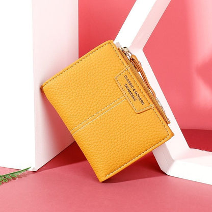 Yellow Wallet Soft Leather Purse Card Coin Holder Small Bag Zipper Keychain Tool