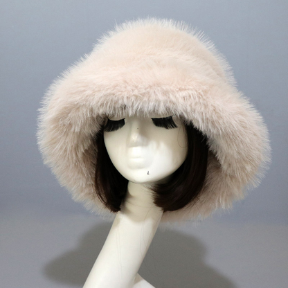 Warm Faux Fur Bucket Hats Women Outdoor Caps Fleece Cap Fluffy Ski Vacation Hat