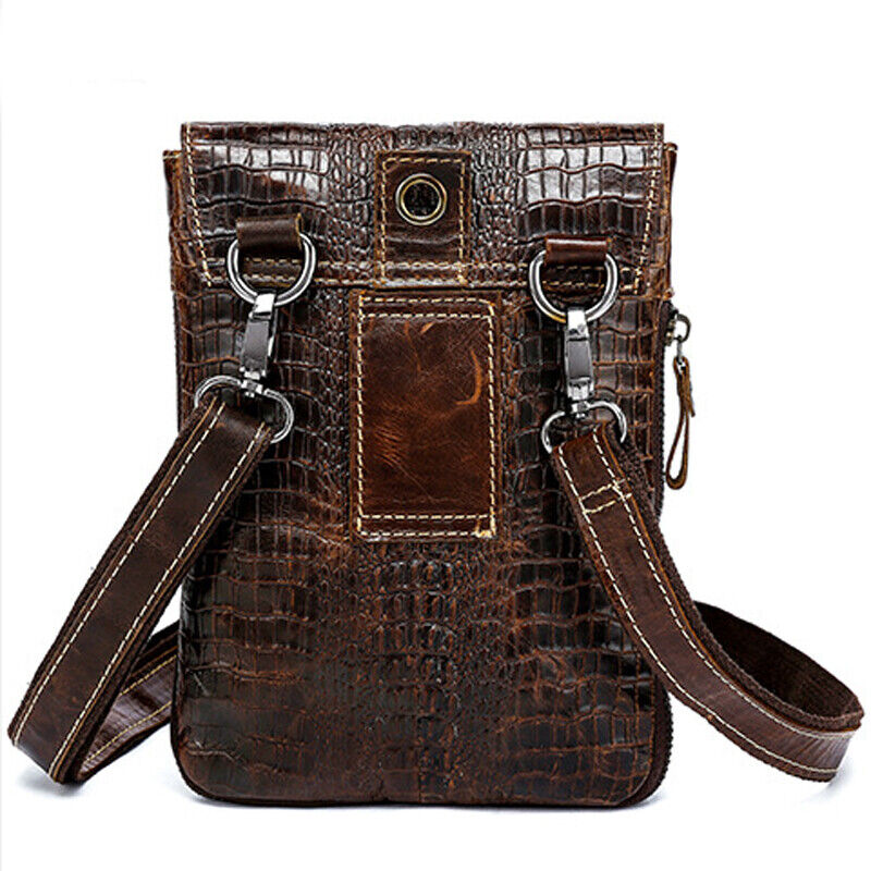 Men's Genuine Leather Crocodile Embossed Small Messenger Shoulder Bags WaistPack