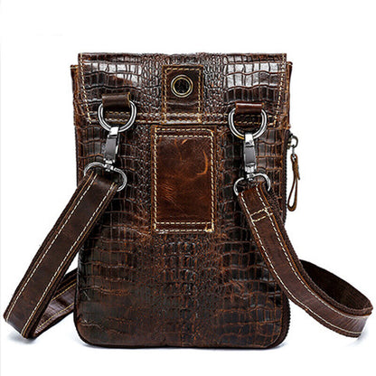 Men's Genuine Leather Crocodile Embossed Small Messenger Shoulder Bags WaistPack