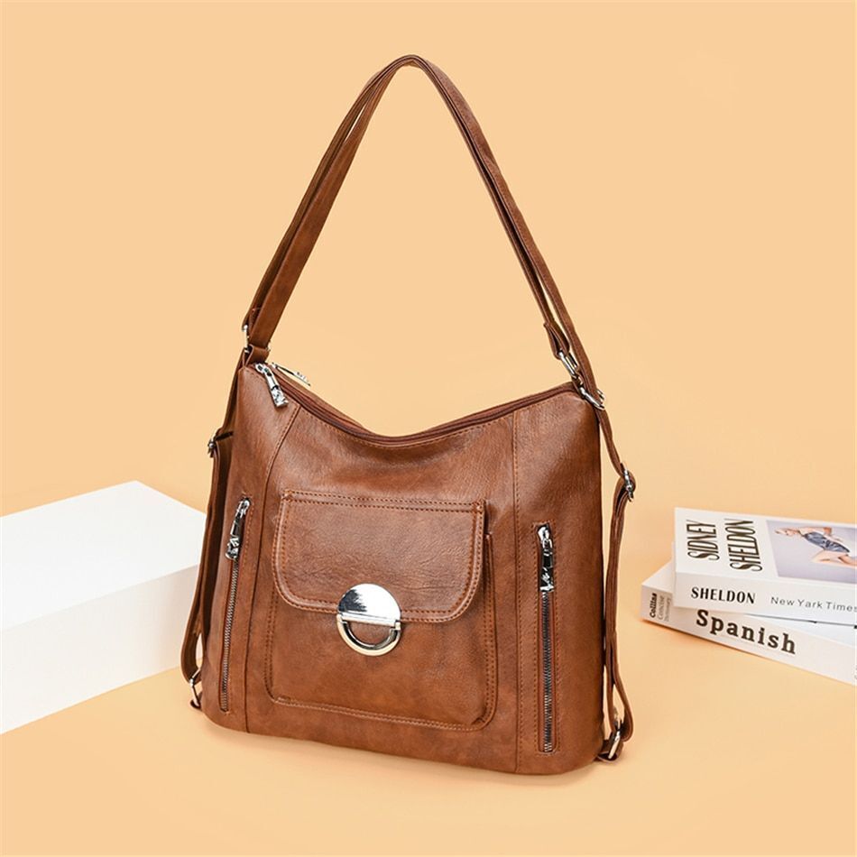 Genuine Leather Handbag Multifunction Shoulder Bag Travel Backpack Crossbody 1PC
