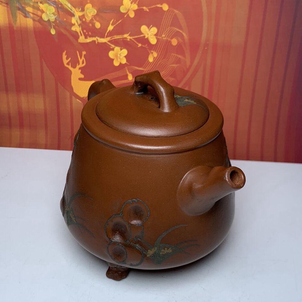 Vintage Chinese Yixing Purple Clay Teapot Zisha Ceremony Painted Nice Teaware