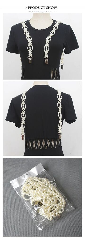 Women Waist Corset 69x2cm Fashion Pearl Chain Decoration Suspender Trouser Strap