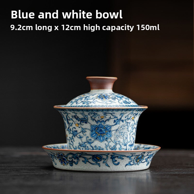 150ml Ru Kiln Blue White Porcelain Ceramics Gaiwan Teacup Retro Tea Set