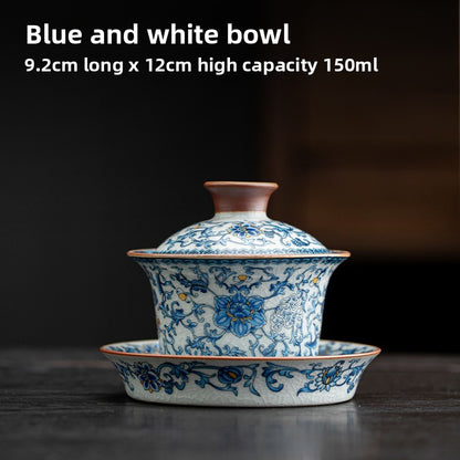 150ml Ru Kiln Blue White Porcelain Ceramics Gaiwan Teacup Retro Tea Set