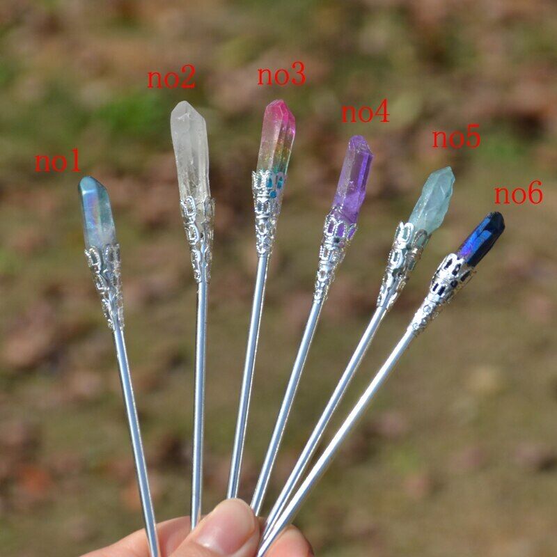 Witch Hairpins Raw Crystal Gem Quartz Hair Sticks Wedding Bride Accessories 15cm