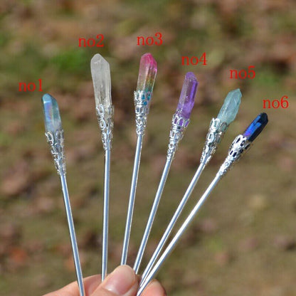 Witch Hairpins Raw Crystal Gem Quartz Hair Sticks Wedding Bride Accessories 15cm