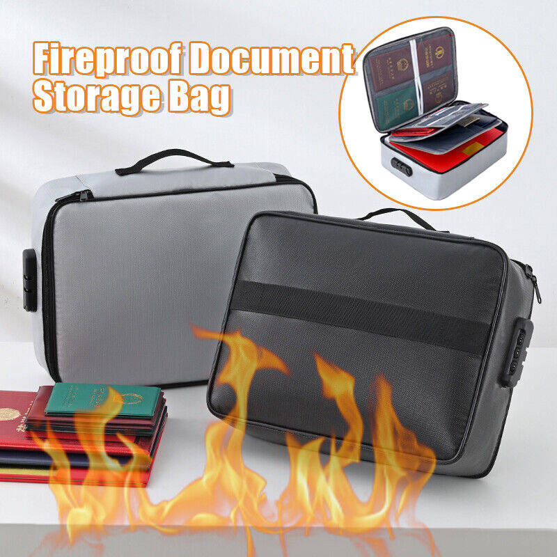Fireproof Document Box with Lock File Storage Organizer Box Waterproof Safe Bag