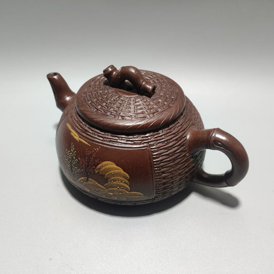 Vintage Chinese Yixing Purple Clay Teapot Zisha Ceremony Carving Collectible Art