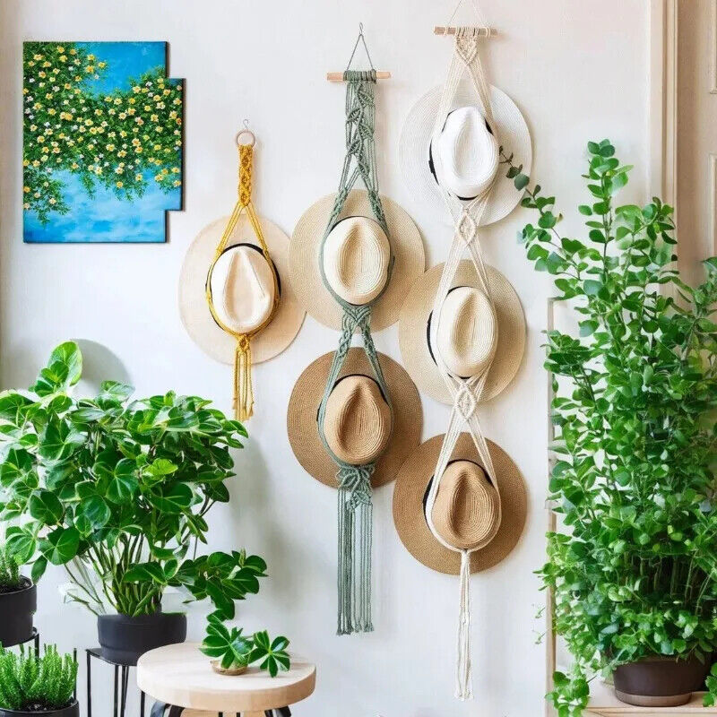 Macrame Tapestry Cotton Rope Boho Wall Hanging Hats Storage Creative Decorations