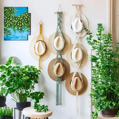 Macrame Tapestry Cotton Rope Boho Wall Hanging Hats Storage Creative Decorations