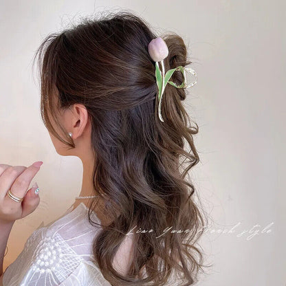 Women Hairpin Alloy Fashion Small Fresh Tulip Flower Back Hair Clips Accessories