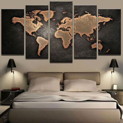 World Map Painting 5 Panel Canvas Print Wall Art Poster Home Decor