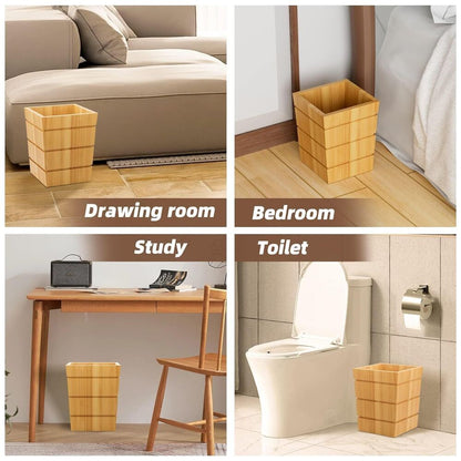 Bamboo Wastebasket Small Square Trash Can for Bedroom Bathroom Home Office Decor