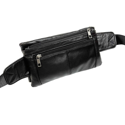 Black Men Real Cow Leather Waist Fanny Pack Sport Bags Sling Crossbody Bags