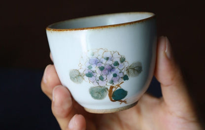 3pcs of one set China JingDeZhen master tea cup beauty Hydrangea ceramic cup