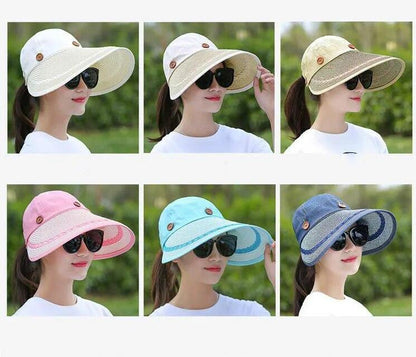 Women Large Brim Floppy Hat Wide Straw Button Caps Summer Beach Sun Visor Hats