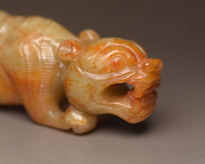 Collection Chinese Natural Hetian Jade Carved Tiger Statue Nice Figurines Rare