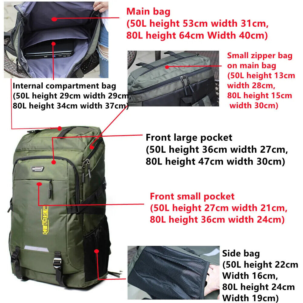 80L 50L Men's Backpack Travel Sports Hiking Backpack School Bag Pack Women