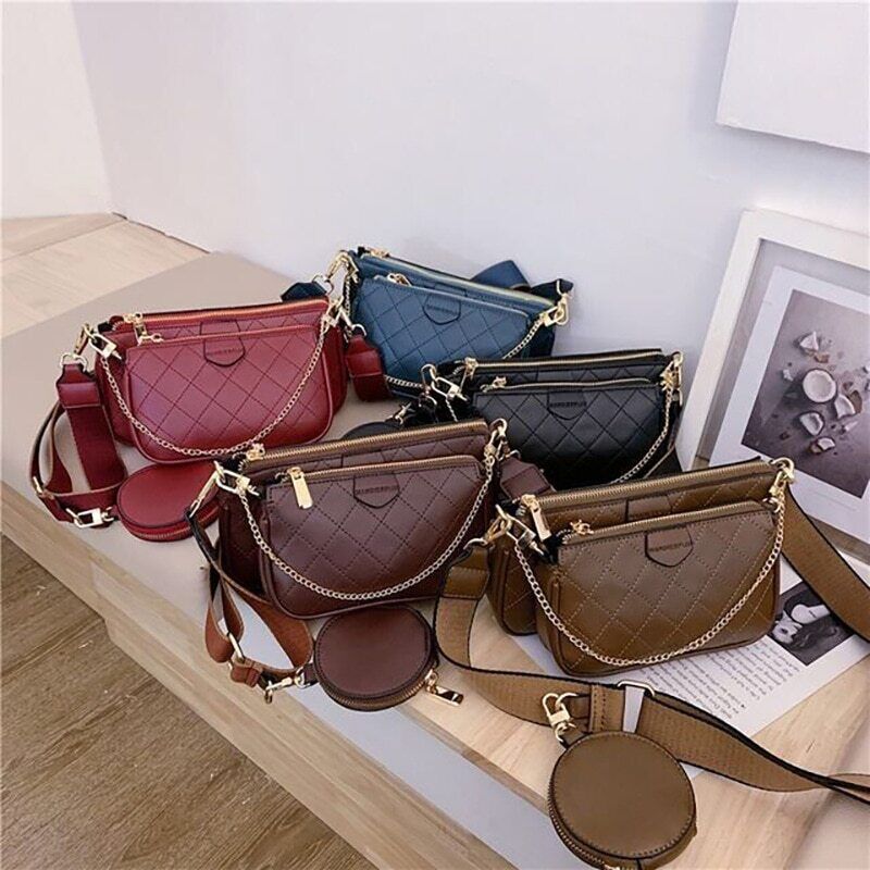 Leather Crossbody Bag Set Women Bags Chain Shoulder Bags Messenger Bags