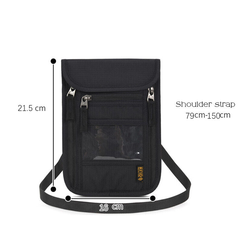 RFID Blocking Passport Holder Travel Card Storage Bag Neck Phone Pouch AntiTheft