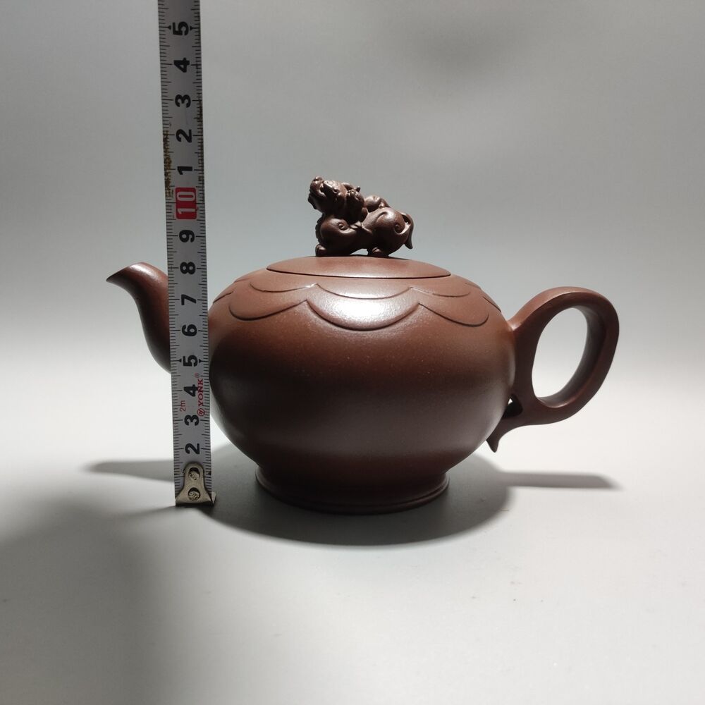 Vintage Chinese Yixing Purple Clay Teapot Zisha Ceramic Carving Beast Teaware