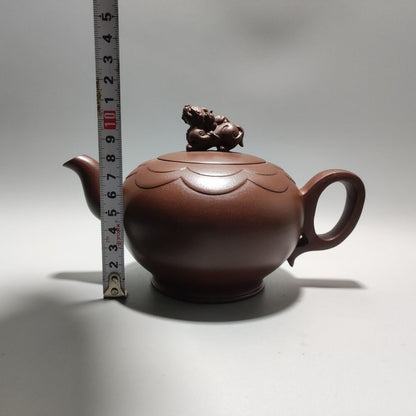 Vintage Chinese Yixing Purple Clay Teapot Zisha Ceramic Carving Beast Teaware