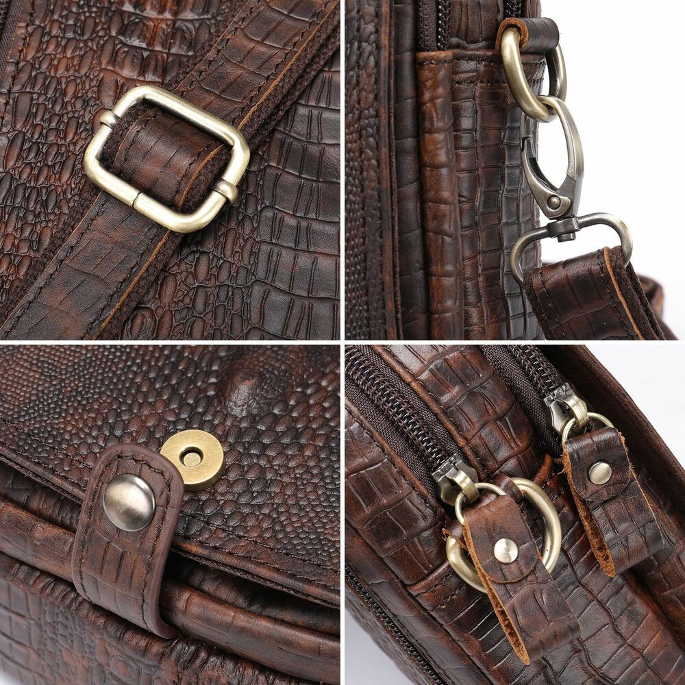 100% Genuine Leather Crocodile Pattern Men's Shoulder Messenger Bag Crossbody