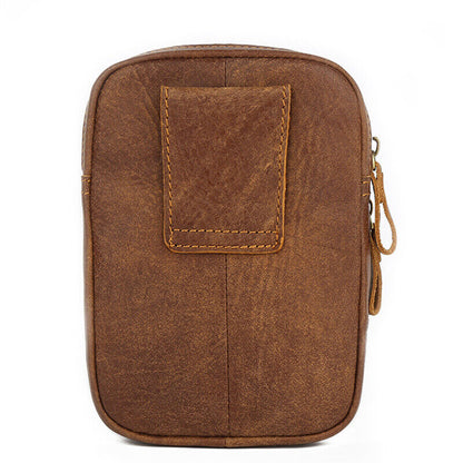 100% Genuine Leather Outdoor Sport Waist Bag Men's Brown Belt Bag & Fanny Pack
