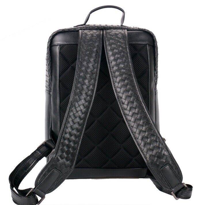 Top Cow Leathe Handmade Weaving Men's Backpack Black Travel Bag School Rucksack