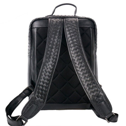 Top Cow Leathe Handmade Weaving Men's Backpack Black Travel Bag School Rucksack