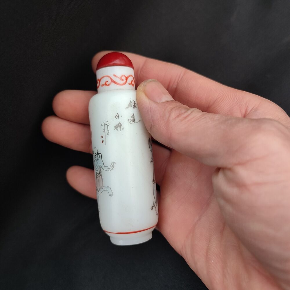 Peking Glass Snuff Bottle Painting Chinese Zhong Kui Spirit Ghost Rare Figurine
