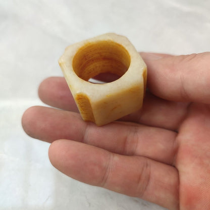 Chinese Hotan Hetian Jade Carving Unique Sculpture Collector Thumb Ring square