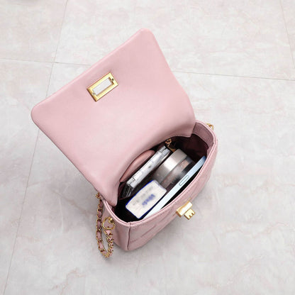 Small Mini Quilted Sheepskin Leather Flap Purse Shoulder Bag Handbag w/ Chain