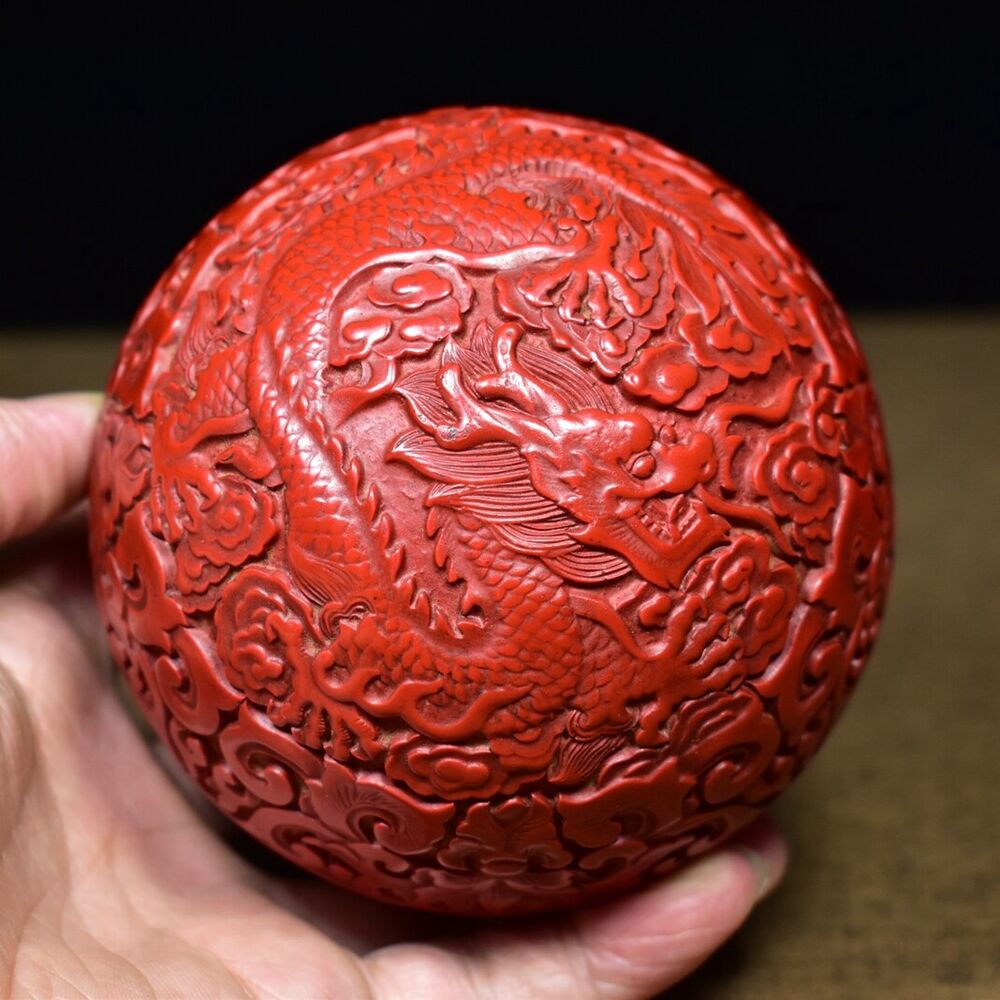 chinese lacquerware box Japan lacquerwork lacquer jewelry carved dragon statue