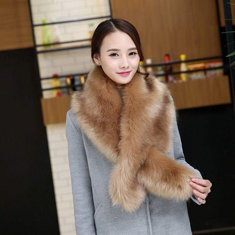 Women Scarves Winter Collar Cape Shawl Fashion Long Hair Wraps 115x19cm Faux Fur