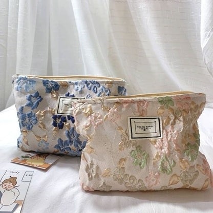 Canvas Flower Print Pattern Travel Storage Bag Toiletries Cosmetic Make Up Bag