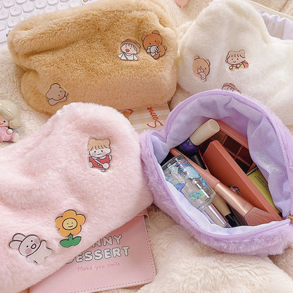 Plush Cosmetic Bag Student Large Storage Bag Travel Makeup Pouch Holder 16*24 CM