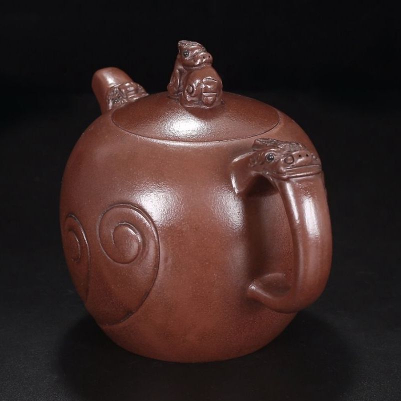 Chinese Yixing Purple Clay Teapot Zisha Ceramic Carving Dragon Teaware Collector