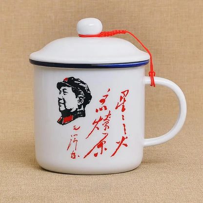 450M ceramic cup + lid Chinese *** retro drinking glass teapot enamel mug -