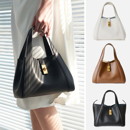 Trapeze Real Leather Tote Purse Hand Carry Bucket Basket Bag Crossbody Handbag