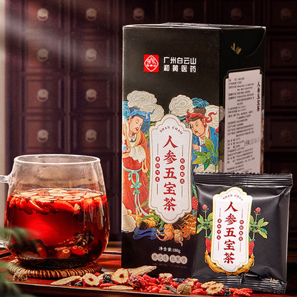 Baiyunshan 人参五宝茶 Renshen Wu Bao Cha 男人养生肾茶 天然草本组合茶 Natural Herbal Ginseng Tea