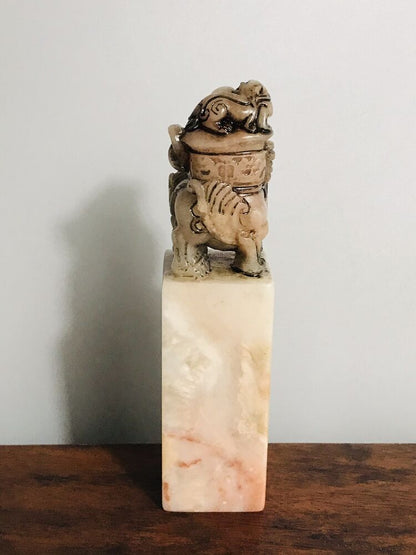 Chine Peking Shoushan Stone Carving Beast Statue Seal Sculptures Figurines Art
