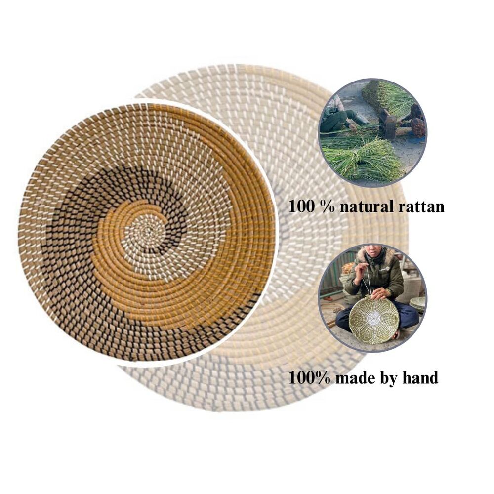 Hand Woven Wicker Rattan Wall Basket Decor for Home Boho Flat Design Rustic