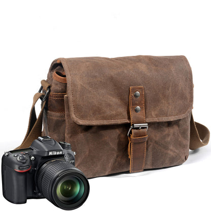 Professional Waterproof Oil Wax Canvas Camera Bag Men's Retro Sling Shoulder Bag