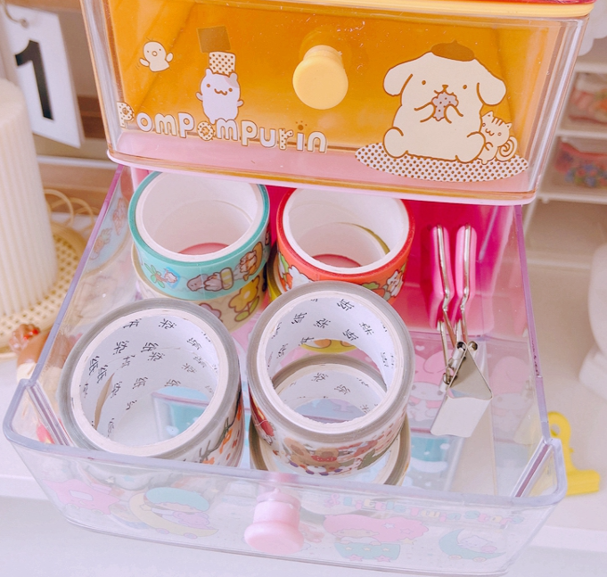 Cute Women Kids Gril 3 Layers Desk Jewelry Box Cosmetic Case Stationery Clip Box