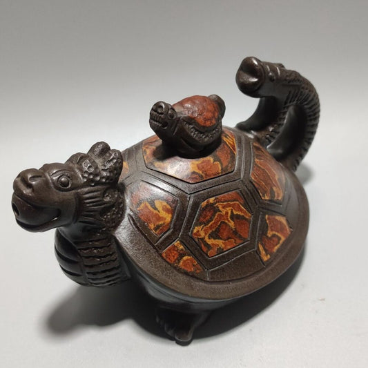 Chinese Yixing Purple Clay Teapot Zisha Ceramic Carving Dragon Turtle Teaware