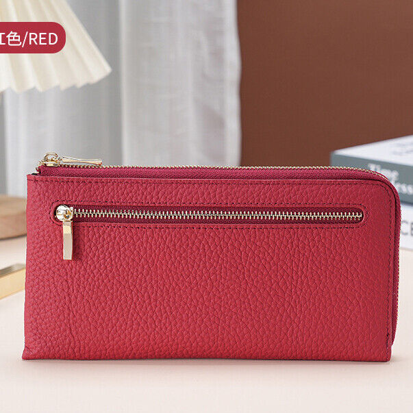 Togo Leather Women's Long Wallet, RFID Blocking Card Holder Zipper Clurch bag