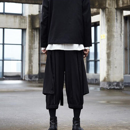 Men Japanese Loose Wide Leg Pants Drawstring Kimono Samurai Baggy Trousers Skirt