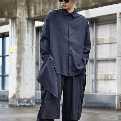 Men Japanese Casual Loose Oversize Shirt Black Harajuku Samurai Baggy Top Blouse